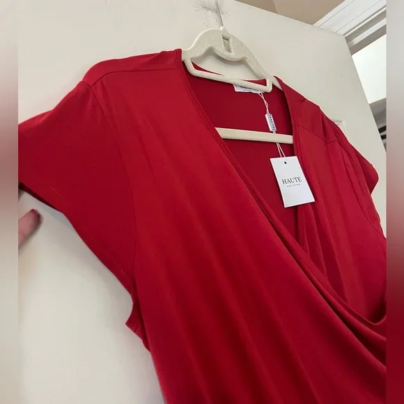 NEW! Haute Red Cotton Polyester Blend Mid Length Dress Women’s size 2X - Picture 8 of 15